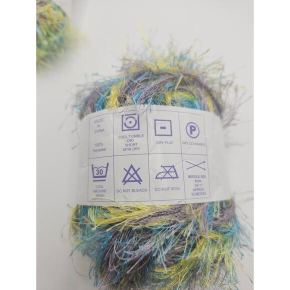 Purple Tree Eyelash Yarn 2 Skeins Multicolor Blue Green Yellow 100% Polyester - Picture 3 of 6